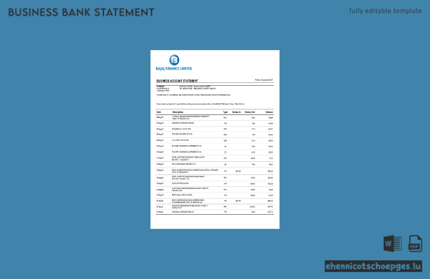 Beispiel eines Kontoauszugs der Bajaj Finance Limited (Geschäftskonto) im Word- und PDF-Format